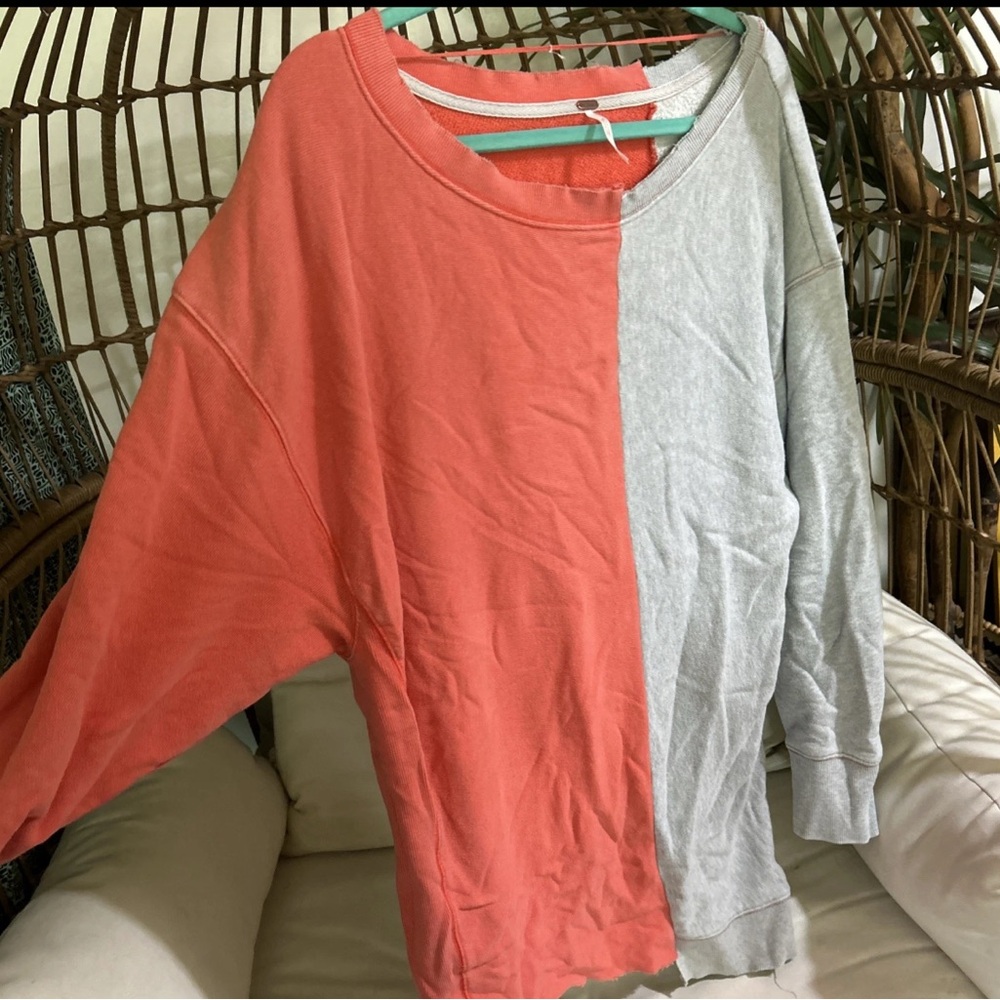 Free People Color Block Sweatshirt Coral Grey M